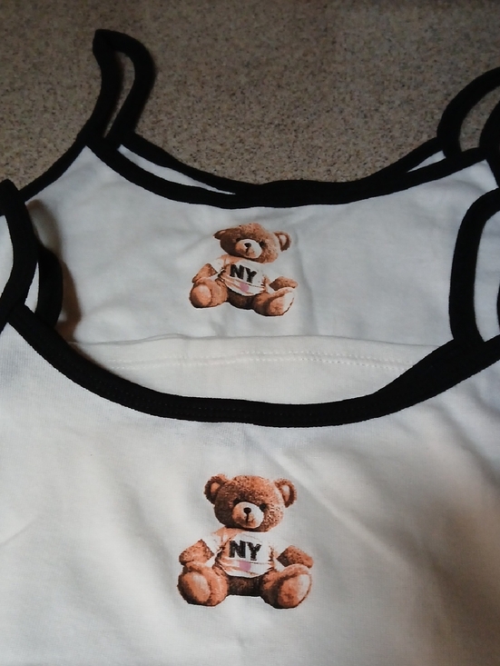 No Boundaries Tops - NWT, two White Tank Top with Teddy Bear Graphic and Black Trim